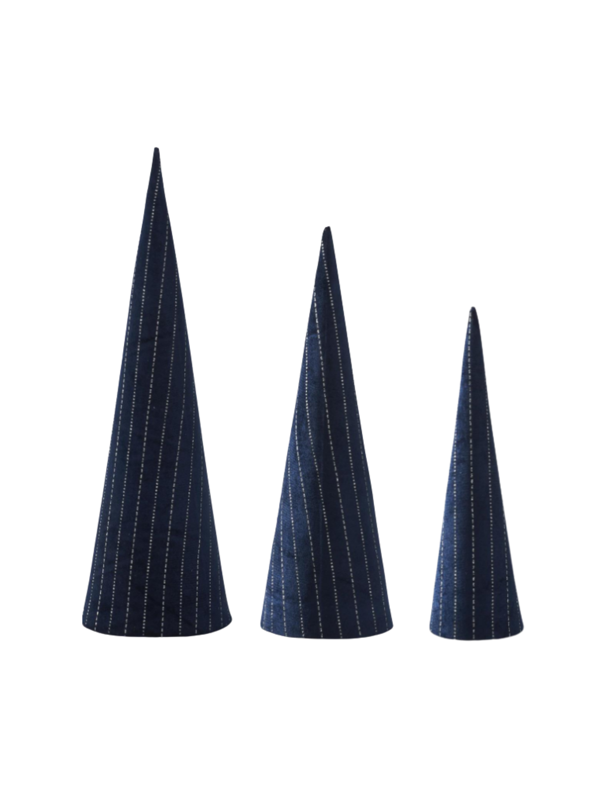 Silver Striped Navy Blue Velvet Nesting Cones Trees