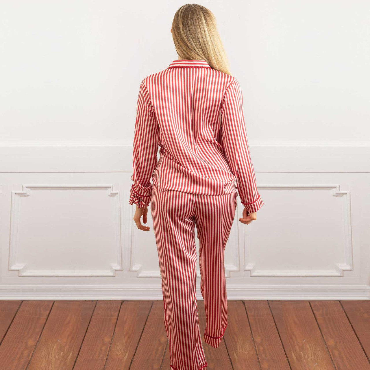 Red Stripe Satin Pant PJ Set