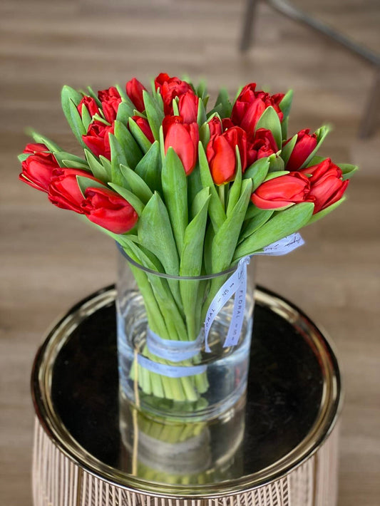 RED TULIPS IN JAR