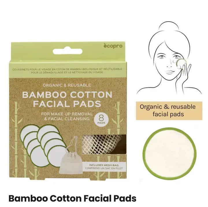 ECOPRO BAMBOO COTTON FACIAL PAD (8PCS/PK) / Almohadillas faciales de algodón de bambú