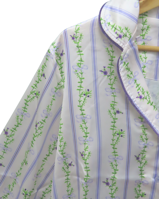 Blooming Stripes Satin Notch Pijama
