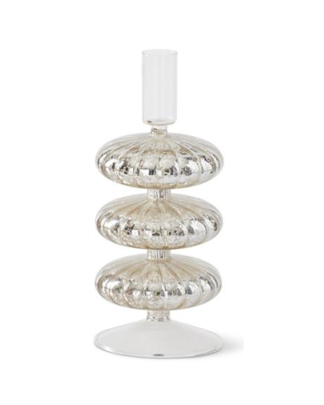 Silver Mercury Glass Taper Candleholders - Portavelas