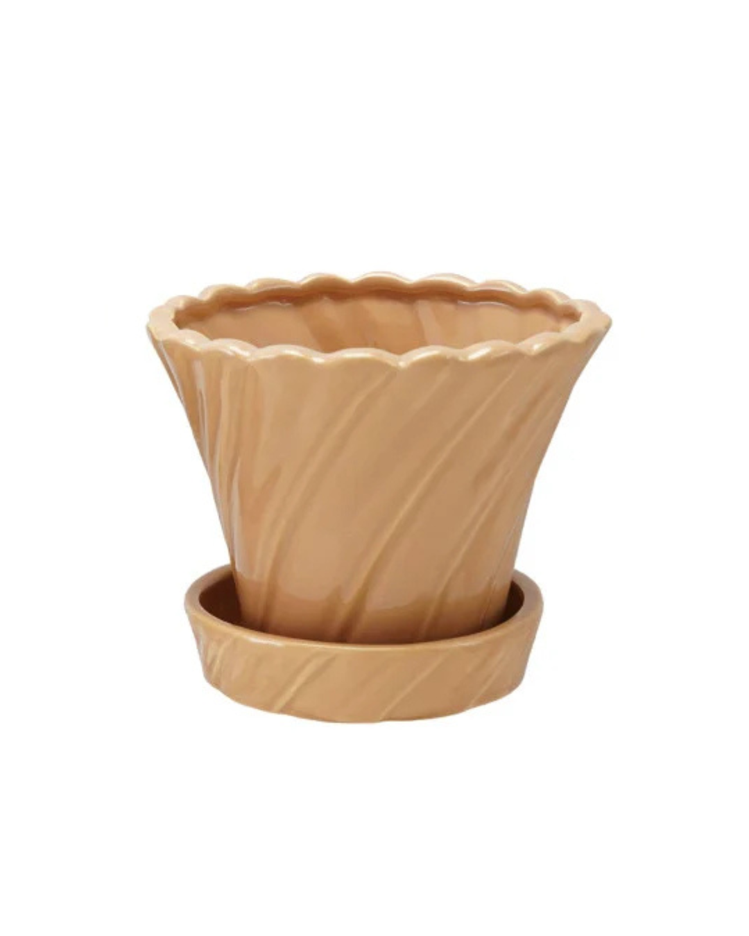 Stoneware Twisted Planter with Saucer, Set of 2, 3 Colors / Maceta retorcida de cerámica con plato, juego de 2, 3 colores