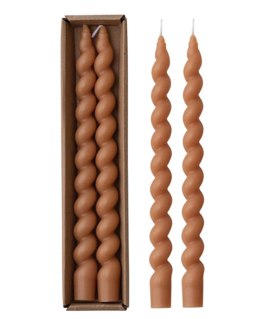 Unscented Twisted Taper Candles in Box, Tan Color, Set of 2 / Velas retorcidas sin aroma en caja, color tostado, juego de 2