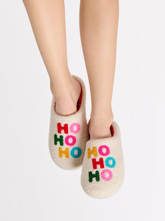 "Ho Ho Ho" Slippers, Ivory Sale price