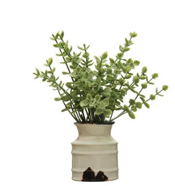 Herbs in Stoneware Pot 7" Round x 6"H Faux Herbs in Stoneware Pot