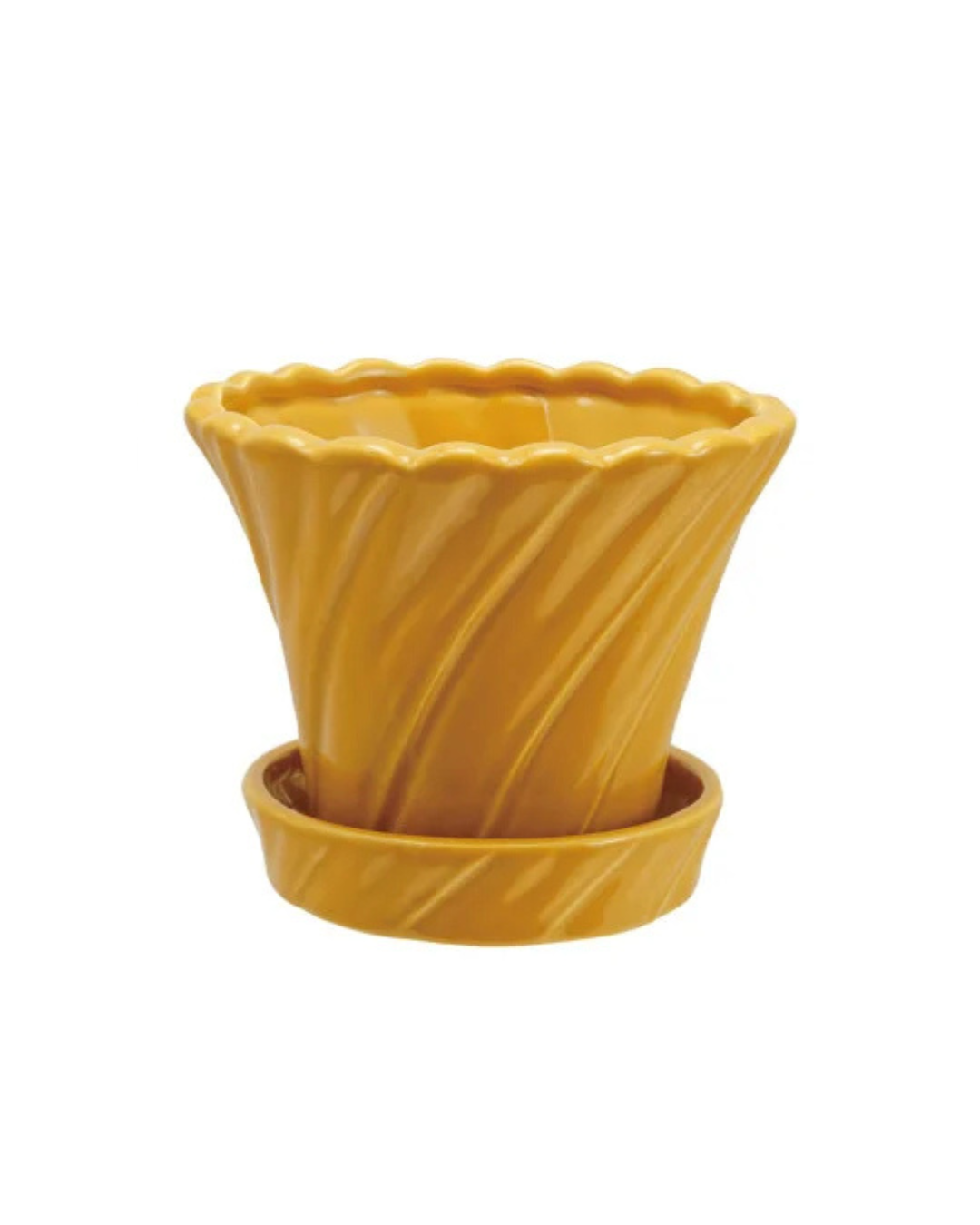 Stoneware Twisted Planter with Saucer, Set of 2, 3 Colors / Maceta retorcida de cerámica con plato, juego de 2, 3 colores