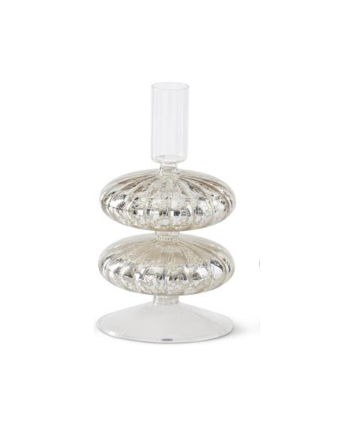 Silver Mercury Glass Taper Candleholders - Portavelas
