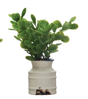 Herbs in Stoneware Pot 7" Round x 6"H Faux Herbs in Stoneware Pot