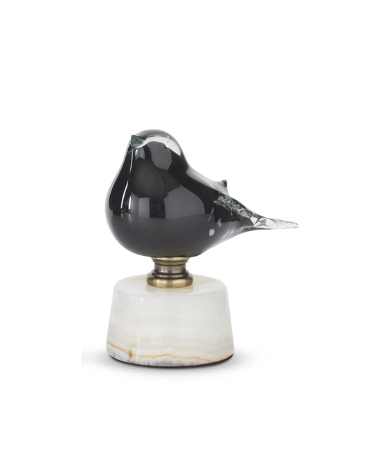Small Black & White Glass Birds on Marble Base