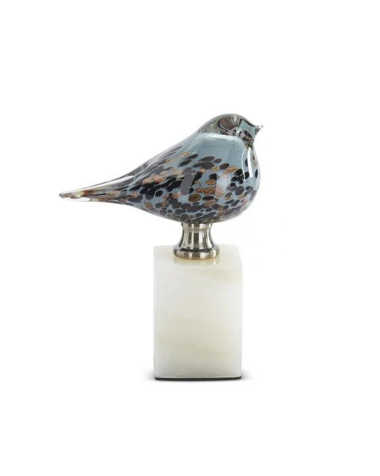 Blue Glass Birds on White Squar