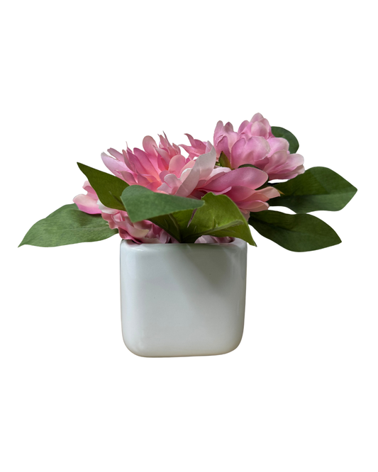 Flor peonía rosada 7 pulgadas en jarrón cerámica