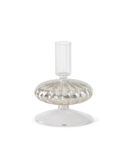 Silver Mercury Glass Taper Candleholders - Portavelas