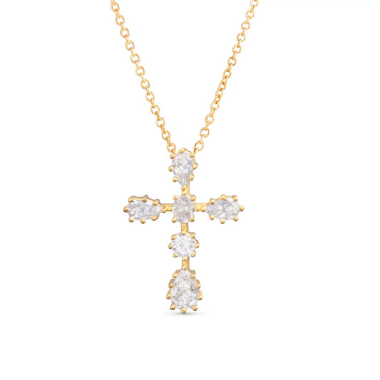 Six CZ Cross Necklace - Gold - Collar de oro con cruz