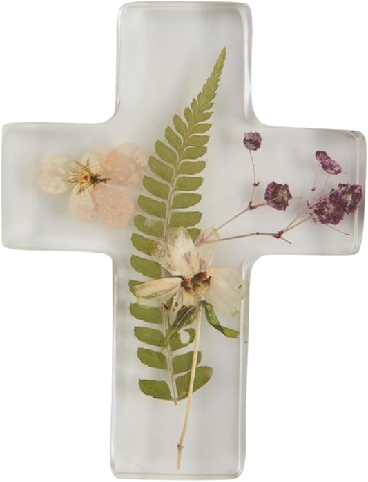 Dried Flower Resin Cross With Fern - Cruz de Resina con Flores y Helecho