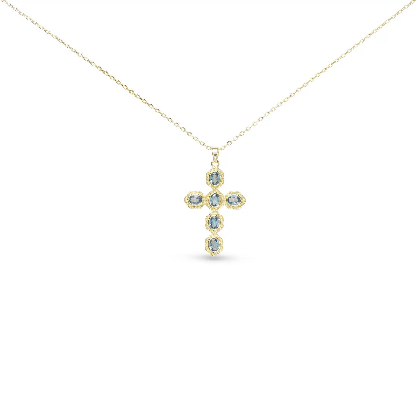 Gold CZ Vintage Blue Cross Necklace - Collar de Cruz Azul