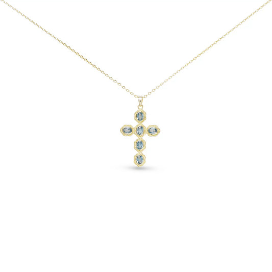 Gold CZ Vintage Blue Cross Necklace - Collar de Cruz Azul