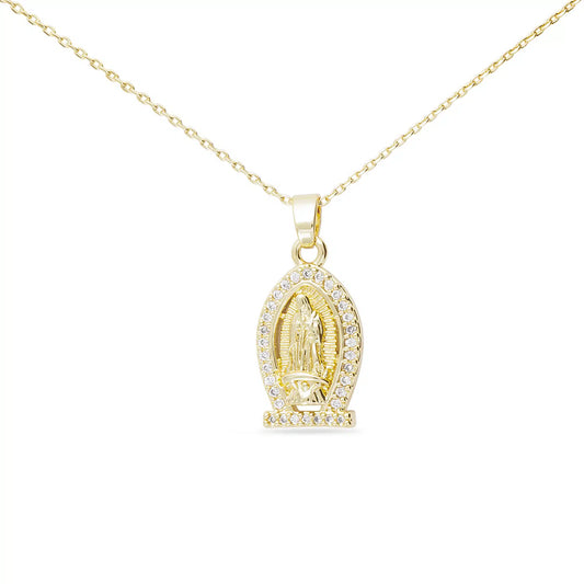 Gold CZ Miraculous Medals Flat Bottom Necklace - Collar