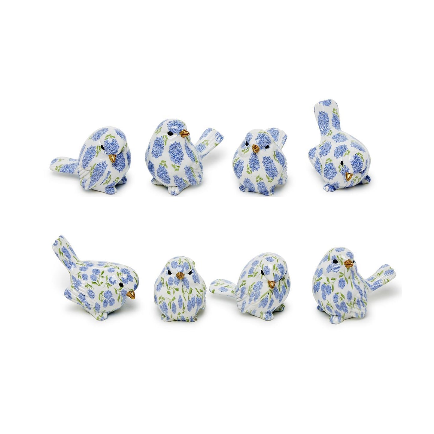 Blue Hydrangea Decorative Bird Unit - Resin