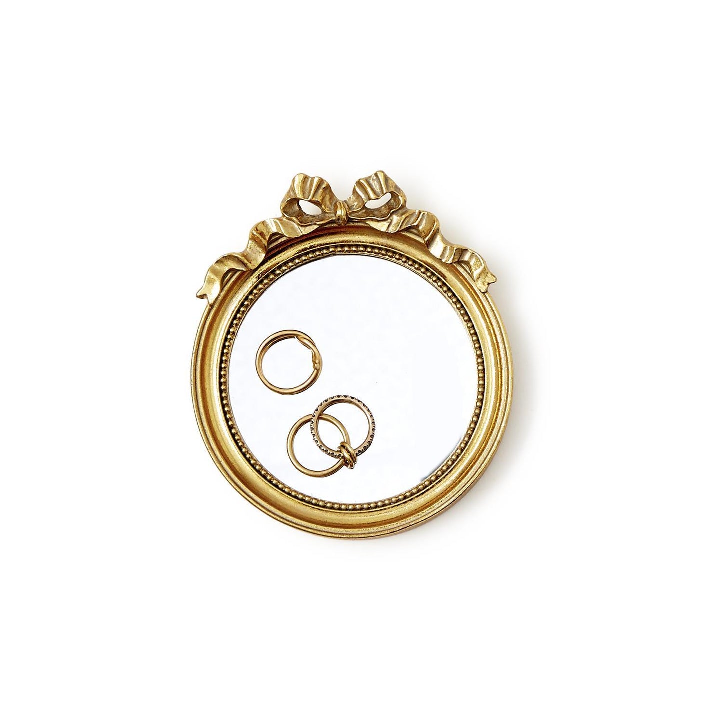 Vintage Round Mirror Trinket Tray with Accent Bow (decorative use only) - Resin/Glass