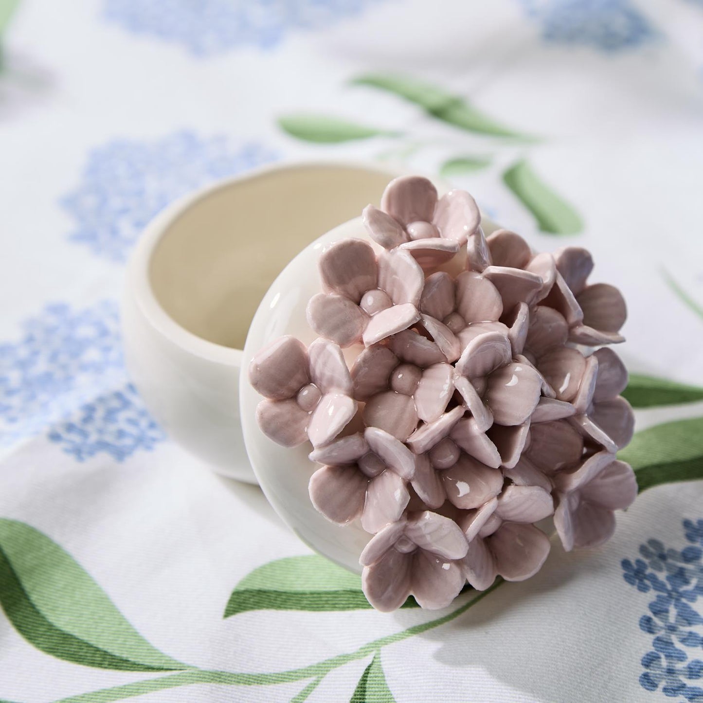 Hydrangea Trinket Jewelry Box with Lid Assorted 2 Colors (Pink and Blue) - Porcelain