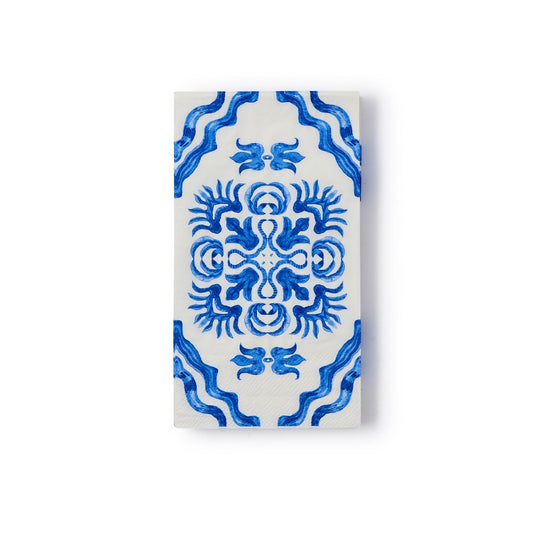 Servilleta de papel de 3 capas con estampado de bloques de azulejos azules