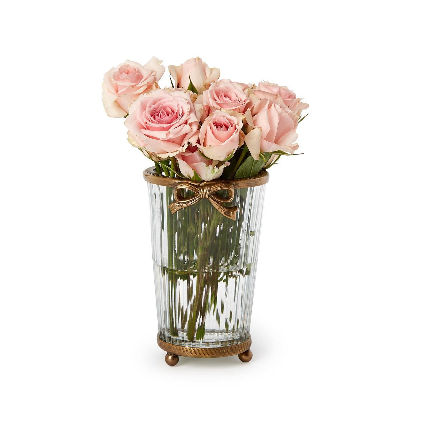 Antique Gold Finish Hand Cut Glass Vase with Bow Accent - Glass/Brass