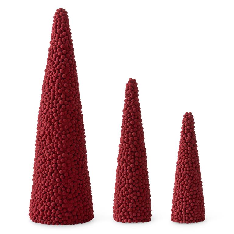 Burgundy Multi Size Pompom Ball Cone Trees - Árboles