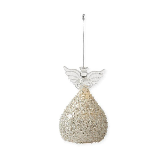 Gold Glittered & White Seed Bead LED Angel - Adorno de Ángel