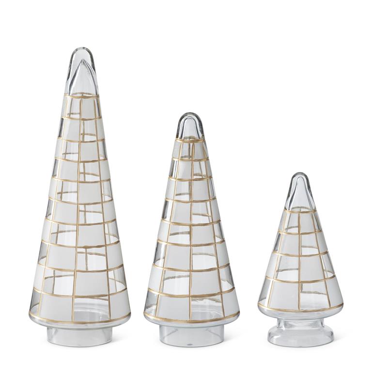 Clear w/Gold & Frosted Glass Check Christmas Trees - Árboles de Cristal