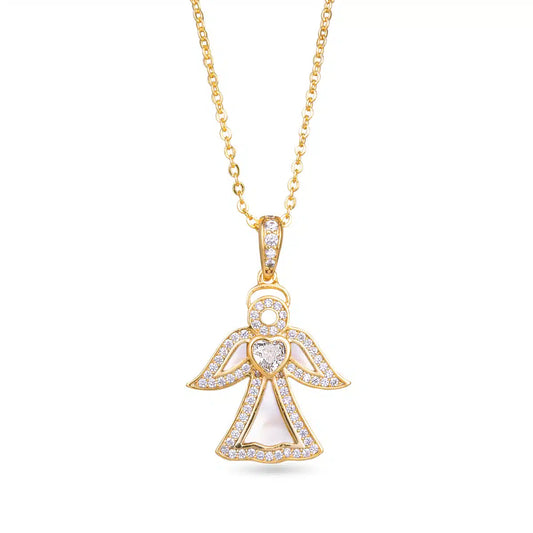 Gold CZ MOP Angel Necklace - Collar