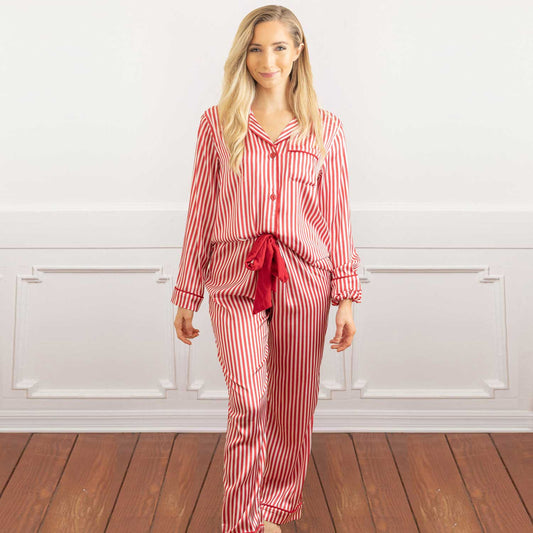 Red Stripe Satin Pant PJ Set