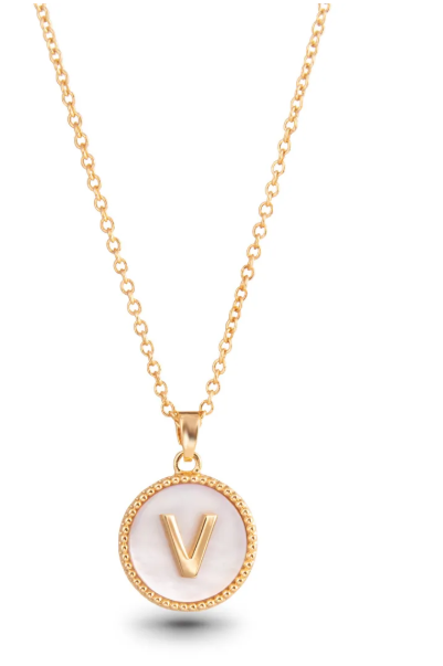 Gold Mother of Pearl Initial Necklace - Collar Bañado en Oro con Inicial