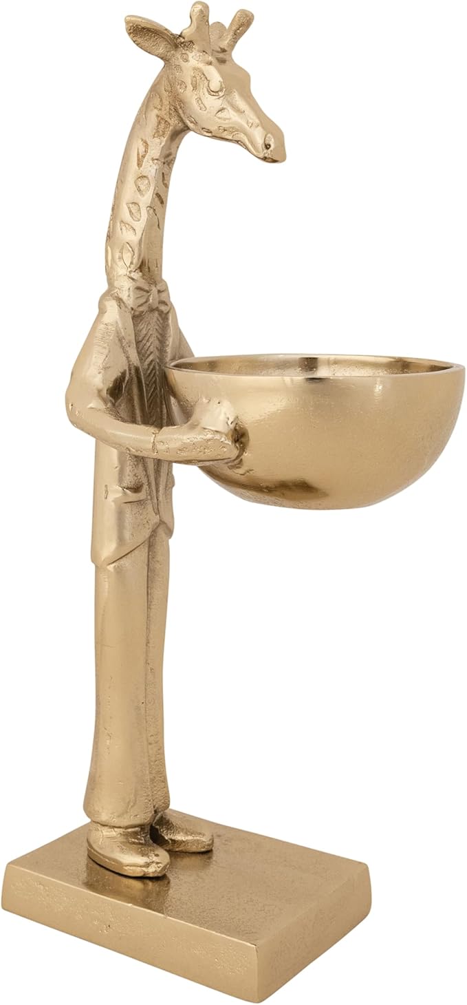 Cast Aluminum Giraffe Holding Bowl, Gold Finish - Jirafa de Aluminio con Bowl