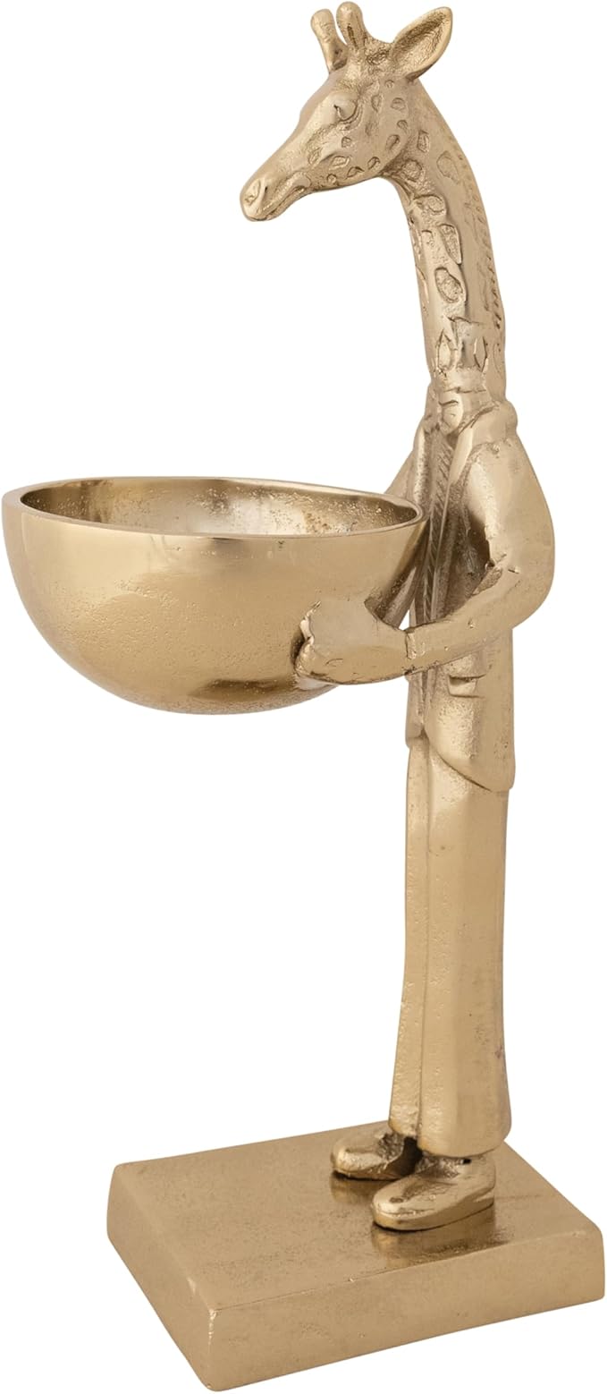 Cast Aluminum Giraffe Holding Bowl, Gold Finish - Jirafa de Aluminio con Bowl