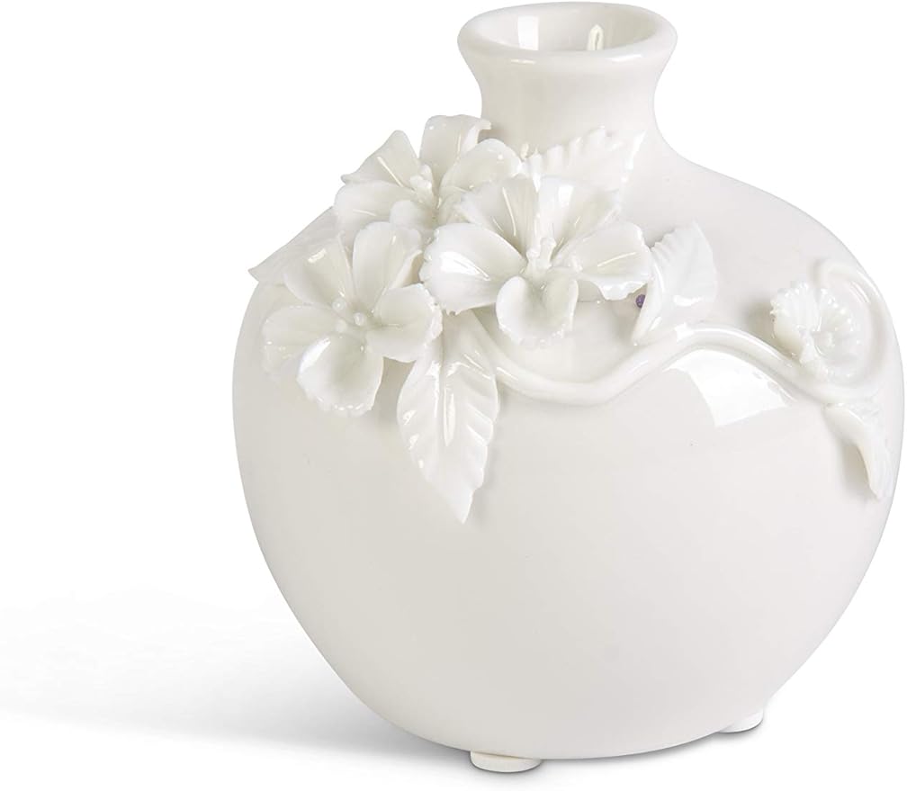 Jarrón Corto de Cerámica Blanca con Flores Elevadas (2 estilos) - k&k interiors