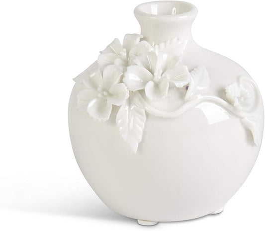 Jarrón Corto de Cerámica Blanca con Flores Elevadas (2 estilos) - k&k interiors