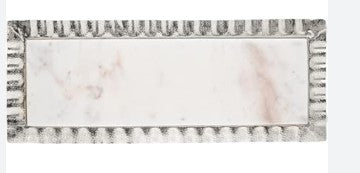 Ripple Silver 18x7 Marble Tray / Bandeja De Mármol De Plata Ondulada De 18x7