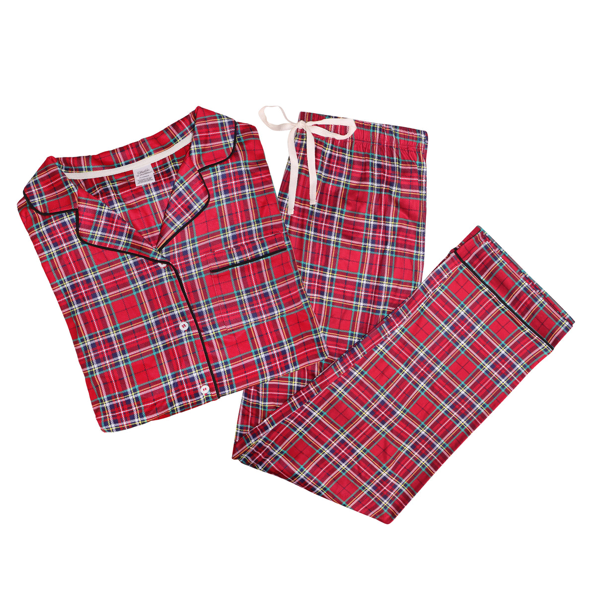 Button Down Loungewear Set - Ruby Red Plaid - Pijama Navideña