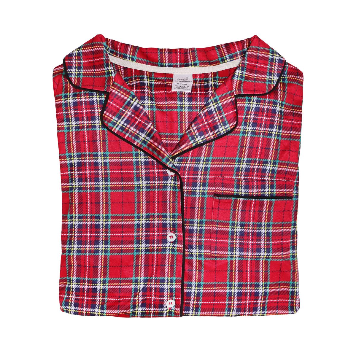 Button Down Loungewear Set - Ruby Red Plaid - Pijama Navideña