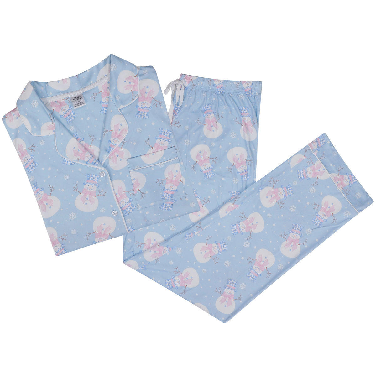 Button Down Loungewear Set - Snowman Bow Fancy - Pijamas Navideñas