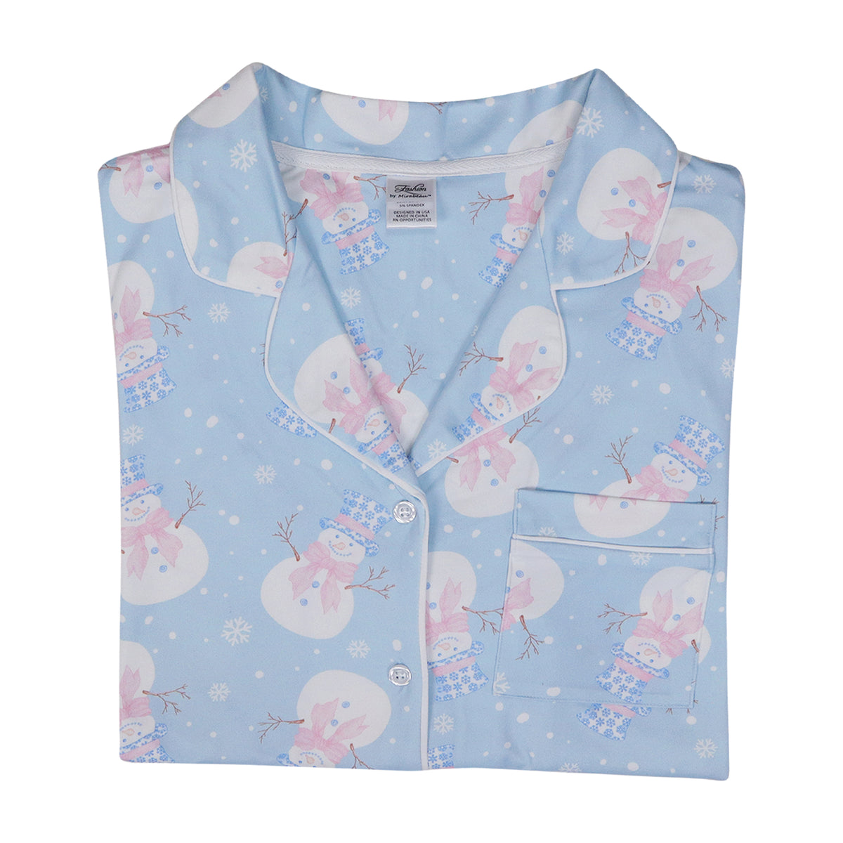 Button Down Loungewear Set - Snowman Bow Fancy - Pijamas Navideñas