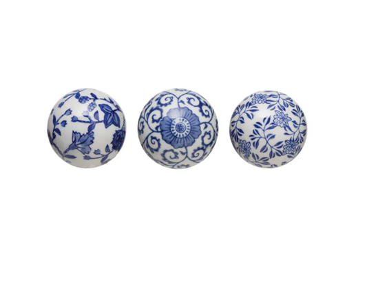 Blue & White 3 Styles, 3 Round Ceramic Orb