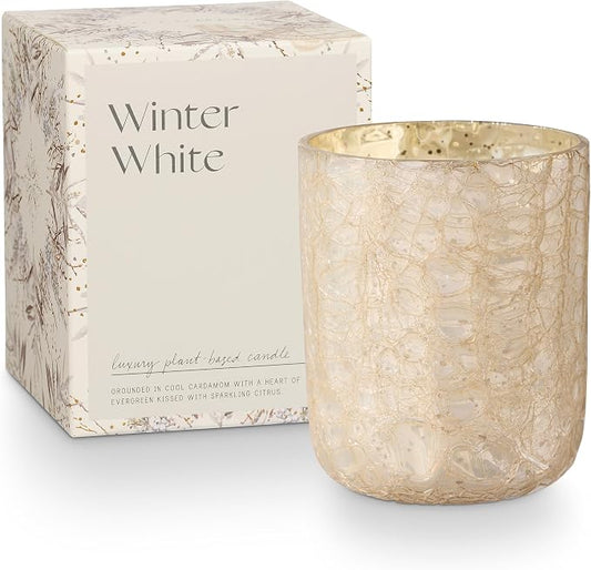 Winter White Small Boxed Crackle Glass Candle