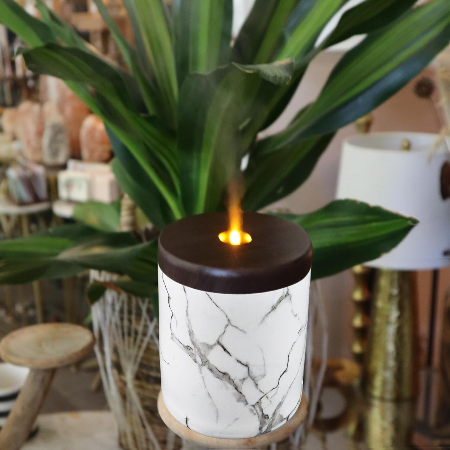Candyl Diffuser- White Marble Jar, Dark Wood Top - Difusor Eléctrico