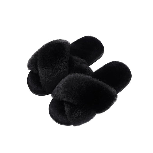 Black Fluffy Slippers