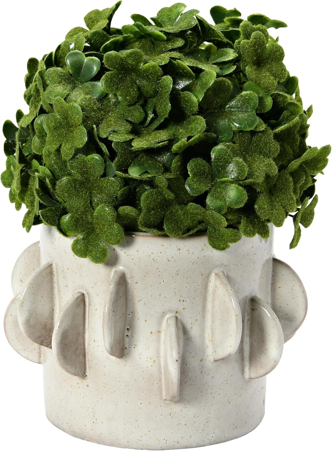 5-1/2"H Stoneware Pot w Reactive Glaze, Cream Color / Maceta de cerámica blanca