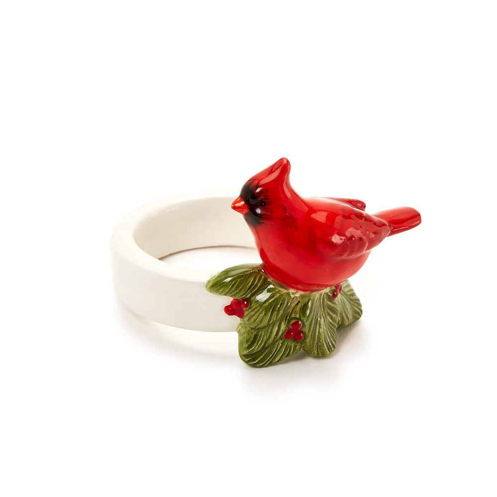 Anillo de servilleta de cerámica Cardinal and Holly Hand-Painted