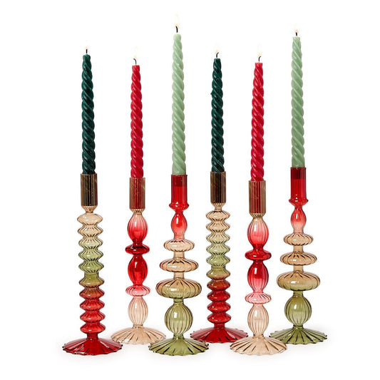 Holiday Ombre Hand-Blown Glass Candlesticks Assorted 3 Shapes/Colorations - Glass