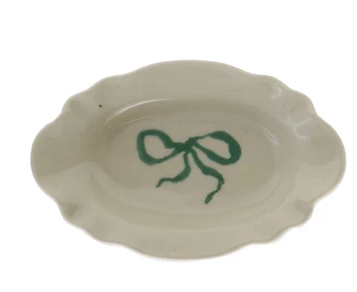 Stoneware Scalloped Dish with Bow, 4 Colors